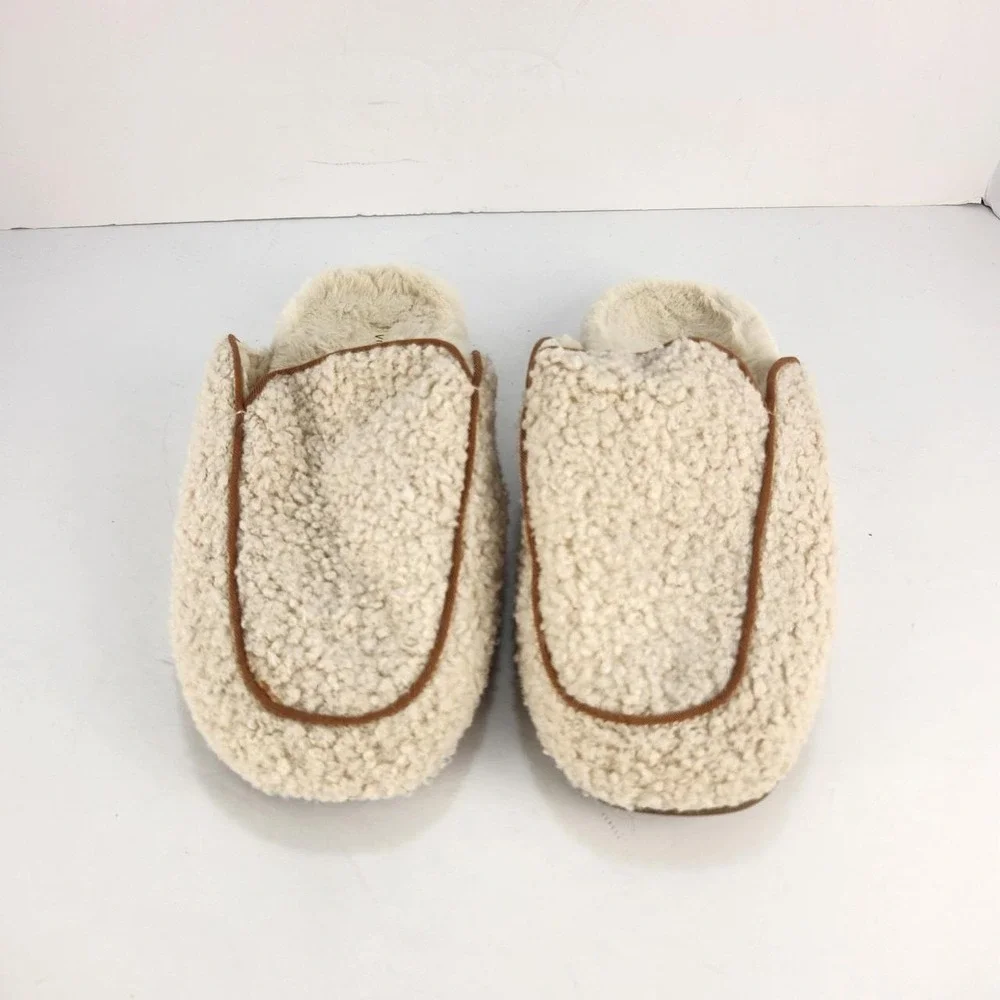 Vionic Caressa Size 7.5 Cream Sherpa Faux Shearling Mule Slippers Arch Support